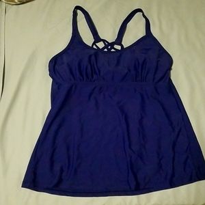 Yonique tankini bathing suit top navy blue sz S NWT